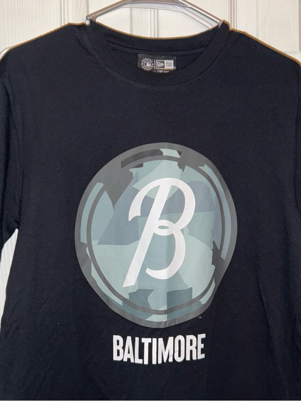 New Era Black Baltimore  Tee with White Logo Tag